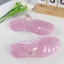 2024 New Women's Summer Baotou Hollow Jelly Sandals Soft Sole Non Slip Breathable Outdoor Beach Sandals Flat Sole Crystal Sandal