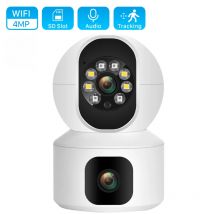 Cámara WiFi de doble lente de 4MP, Monitor de bebé de pantalla Dual, detección humana Ai, videovigilancia CCTV interior, PROY, Alexa, Google Home