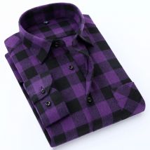 Slim-Fit-Hemd für Herren, lässig, gebürstetes Flanell, kontrastierendes Karohemd, einzelne aufgesetzte Brusttasche, bequeme, weiche, langärmlige Gingham-Hemden