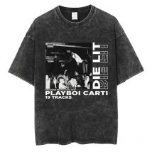 Rapper Playboi Carti Music Album Die Lit Washed Tshirt Men Women Hip Hop Popular Tees Fashion Gothic T-shirts Cotton Streetwear