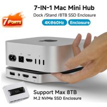 Minisopuru Mac mini M4 Dock Stand with 8TB M.2 NVMe SSD Enclosure 4K@60 HDMI Prot USB C HUB Mac mini Hub Stand for M4 / M4 Pro