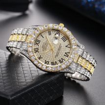 Vendita calda Diamond Bling Orologio da uomo color oro regalo di lusso orologi al quarzo orologio maschile Dropshipping orologio da polso con calendario con strass