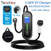 Teschev 3.5KW cargador EV portátil Type2 IEC 62196 cargador de coche eléctrico 16A 1 fase EVSE carga rápida Wallbox estación de carga EV