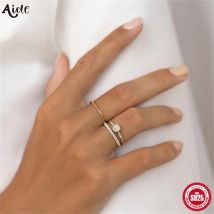 Aide 925 Silber exquisite runde Zirkonia Ring für Frauen Mode Vertrag Design Accessoires Verlobung ringe Schmuck