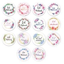 96PCS Eid Mubarak Aufkleber 3cm Blume Kranz Papier Aufkleber Ramadan Kareem Muslim Islamischen Party Decor DIY Geschenke Verpackung Versorgung