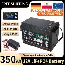 Batería de fosfato de hierro y litio LiFePO4 de 12V 100Ah/150Ah/200Ah/300Ah/350Ah con BMS integrado para camping al aire libre, carrito de golf y almacenamiento solar