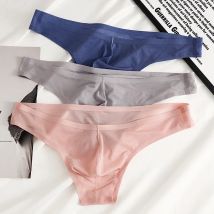 3PCS Men Ice Silk Seamless Thong Sexy Underwear U Convex Pouch Briefs Low Rise Underpants Smooth Summer Panties