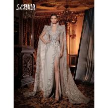 Zartes Luxus-Abendkleid mit V-Ausschnitt und Stickerei, roter Teppich, maßgeschneidert, sexy Abendkleid, modische Flügelärmel, Party, besondere Anlässe