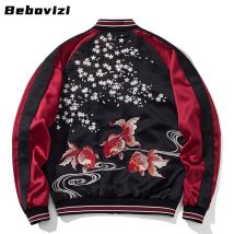 Stilvolle japanische Yokosuka-Jacke mit Goldfisch-Stickerei – hochwertige Streetwear Urban Fashion Enthusiasts Bomberjacke Herren