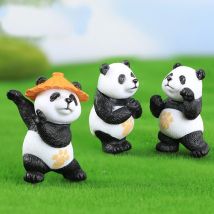 4 Stück niedliche Kampfkunst-Panda-Figuren, Miniaturen, Mini-Ornament, Kunstharz, Desktop-Dekoration