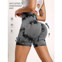 Batikfarbene, nahtlose, hochelastische Dreipunkt-Shorts mit hoher Taille, ohne Kräuseln, gute Wahl für draußen und drinnen