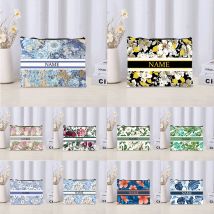 Luxuriöse Kosmetiktasche mit individuellem Namen und Blumenmuster, personalisierte Make-up-Tasche, Reise-Lippenstift-Organizer, trendige Make-up-Clutch aus Segeltuch