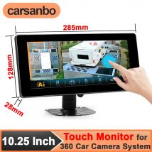 Carsanbo 10.25 Inch IPS LCD Display HD Digital Touch Screen Car Monitor for 360 Degree Car Camera System Support 2CH RCA input