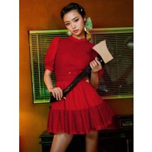 Dark Style Vinatge Pearl Red Dress American Elegant Fitted Sexy Party Dress Women High Street Casual Patchwork Clothes Y2K 2000s