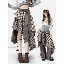 Herbst Streetwear Süße Elegante Rock Chic Gothic Vintage Plaid Rock Heiße Mädchen Unregelmäßige Design Koreanische Mode Rock Frau