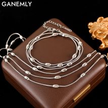 GANEMLY 316L Stainless Steel Multilayer Wearing Chain Necklace Bracelet Set For Women New Trendy Silver Color Waterproof Jewelry