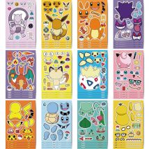 6/12 Blatt Pokemon Kinder Puzzle Aufkleber machen ein Gesicht montieren lustige Cartoon Aufkleber montieren Puzzle DIY Kinder Junge Spielzeug Geschenk