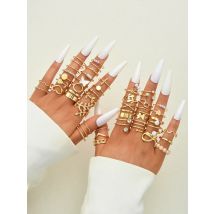 46-teiliges modisches, schlichtes, elegantes und goldgelbes Damenring-Set mit Schmetterlings- und Blattelementen, geeignet für Frauen auf täglichen Basis, für Partys, Urlaubs, Termine und als