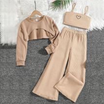2024 neue Mädchen herzförmig bedruckte Langarm Set Kindermode Sling Pants lässig dreiteilige Set summer Kinder kleidung