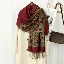 Muslim Classics Paisley Printed Long Shawl with Tassels Women Fashion Cashew Ethnic Jacquard Hijab Scarf Thicker Tippet Turban