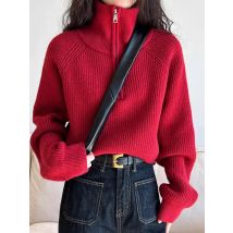 ZJAISS Pullover Pullover Frauen Herbst Winter 2025, Neue Zipper Unterlage Lose Kurze Stil Beliebte Premium Pullover Weibliche Tops