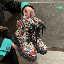 Dickbesohlte Damen stiefeletten modisch bedruckte Damenschuhe hochwertige rutsch feste Motorrads tiefel neue Damen stiefel im gotischen Stil