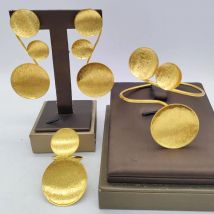 Dubai vergoldetes Ohrringe- und Ring-Schmuckset für Party, baumelnde Ohrringe und Manschetten-Armreif-Ring-Set für afrikanische Schmuckgeschenke