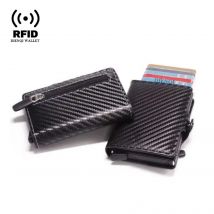 Porta carte di credito ID da uomo con blocco Rfid in fibra di carbonio Portafoglio Porta carte di credito in metallo per affari Porta carte di credito Carteras