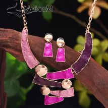 MeiceM Multi Color Jewelry Set Zinc Alloy Geometric Fashion Elegant Women's Enamel Necklace Earring Set Mother's Day Gift 2024