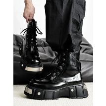 2025 Couple Platform Men's Punk Style European and American Zipper Locomotive British High-top Big Head Tooling Boots Women
