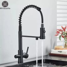 Rubinetto da cucina filtrato nero opaco Rubinetto da cucina con acqua pura Doppia maniglia Rubinetti miscelatori da cucina purificati acqua potabile calda e fredda