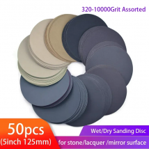 5-Zoll-Schleifscheiben, 125 mm, wasserfestes Schleifpapier, Klett-Schleifpapier, Körnung 320–10.000, sortiert für Nass-/Trockenpolieren, 50 Stück