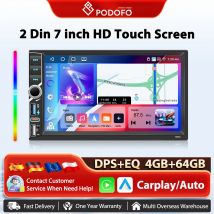 Podofo 7'' 4+64G Odtwarzacz Multimedialny Samochodowy z Carplay, Android Auto, Sterowaniem Głosowym AI, WIFI, Nawigacją GPS, Radio Samochodowe DSP DVR Autoradio FM RDS EQ