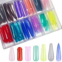 Stampo per estensione unghie in gel di cristallo a doppia forma da 144 pezzi, punte per unghie acriliche quadrate a bara a spillo 12 forme, riutilizzabili e durevoli