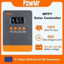 PowMr MPPT 60A Regolatore del caricatore solare 12V 24V 36V 48V Auto Lifepo4 Caricabatteria Regolatore del pannello solare Ingresso fotovoltaico massimo 160VDC