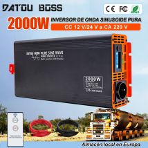 Inversor de onda sinusoidal pura DATOUBOSS de 12 V/24 V, 2000 W, CC a CA, 220 V, convertidor de energía solar para camión con CA, USB tipo C, LCD