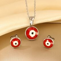 Mode Teufelsauge Rote Halskette Ohrring Set Edelstahl Vergoldet Punk Stil Frauen Hip Hop Statement Schmuck Geschenke