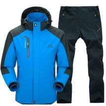 Giacca e pantaloni da trekking all'aperto Set da uomo Autunno termico impermeabile antivento Giacche con cappuccio Viaggio Abbigliamento da campeggio in montagna