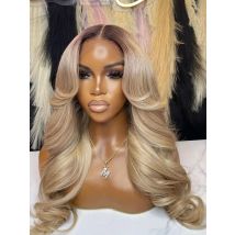 13X6 Ombre Blonde Colored Frontal Wig Human Hair for Women Transparent 13X6 Lace Front Human Hair Wig with Dark Root Pre Plucked