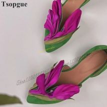 Trendy Mixed Color Flower Decor Flock Pumps Flat With Shoes For Women Slip On Pointed Toe 2025 Fashionable Zapatos Para Mujere