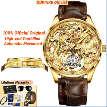 OUPINKE Tourbillon Herrenuhr Luxus Automatische Mechanische Uhren Skeleton Hollow Dragon Armbanduhr Männer