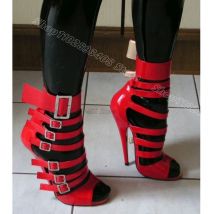 Rot Patent Leder Peep Toe Sandalen Knöchel Schnalle Abdeckung Heels Britischen Stil Sommer Party Mode Frauen Schuhe Zapatos Para Mujere