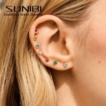 Ohrringe mit Geburtsstein aus Edelstahl 316, durchbohrt, goldfarben, Push-Pull-Ohrringe, einfache Mode, Damen, Urlaub, Party, Geschenk, Großhandel
