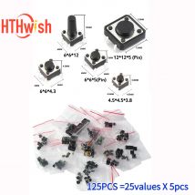 125 Stück Mikroschalter-Drucktasten, Touch-Komponenten-Set, 25 Werte, Takt-Drucktastenschalter, DIP, SMD, für TV, Spielzeug, Heimgebrauch