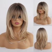 EASIHAIR Synthetische Perücken für Frauen, Ombre-Braun-Blond-Perücken mit Pony, geschichtete Cosplay-Perücken, hitzebeständige mittellange Perücke