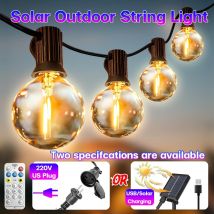 Wasserdichte Solar-Lichterkette, warme Glühbirne mit Fernbedienung, 7/10/15 m, für Solar-Garten, Balkon, dekorative Beleuchtung im Freien