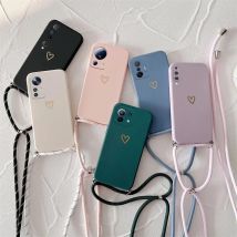 Crossbody Lanyard Silikon Telefon Fall Für Xiaomi Mi 12 13 11 Lite 12T 11T Pro Mi11 8 9 SE 10 A3 9T Hinweis 10 Pro Liebe Herz Abdeckung