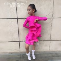 Girls Glossy Fabric Latin Dance Dress with Long Sleeves for Competition And Practice Kids Cha Rumba Dance Clothing