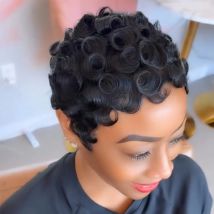 Black Short Pixie Cut Wig Human Hair for Women Natural Black Color for Daily Use Full Machine Made Wig Short Curly Human Hair