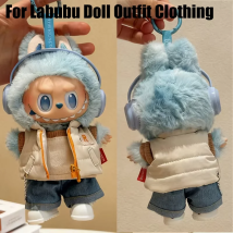 For 15 17cm Labubu Doll Solid Color Winter Down Vest With Shoes Jeans Complete Outfit Clothes Color Blocking T- Shirt Clothing
